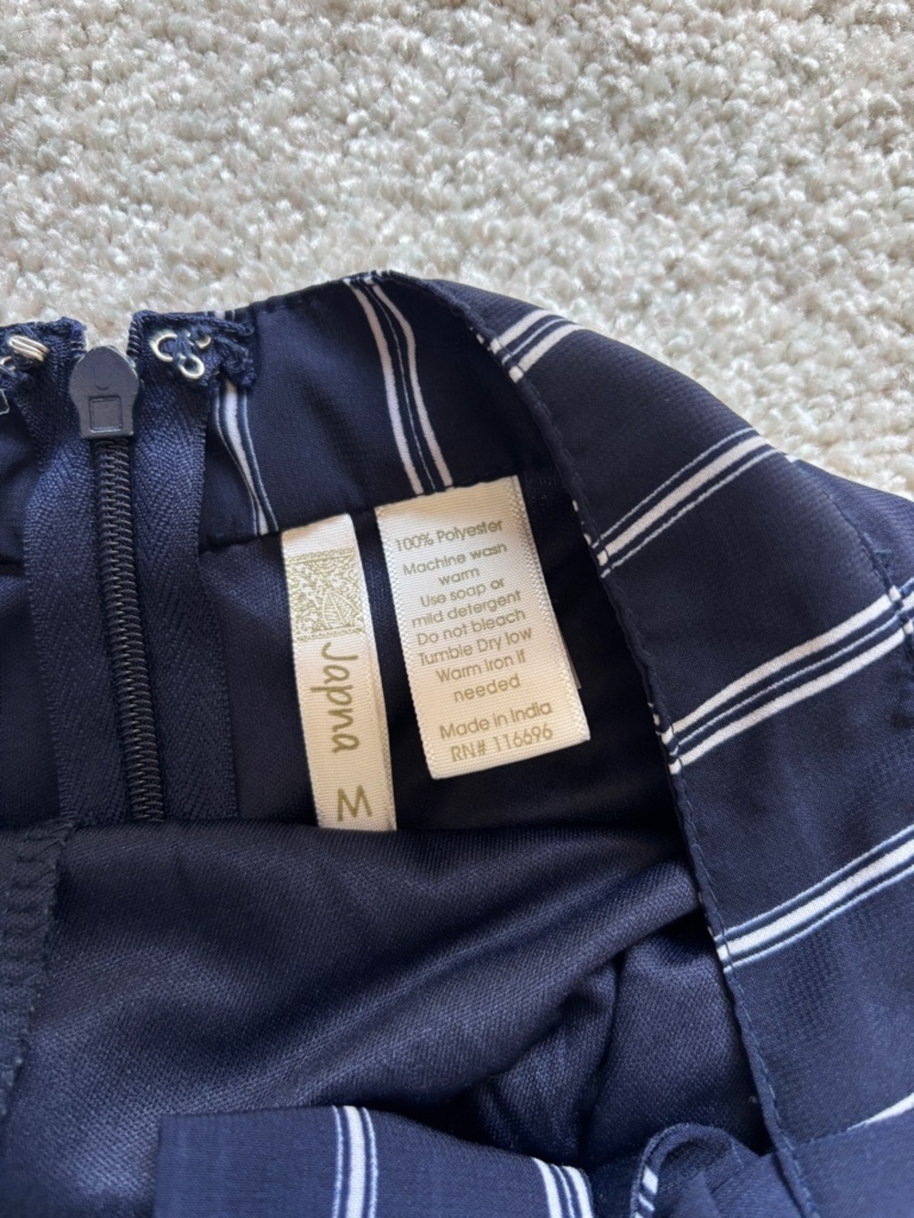 Japna Navy and White Vertical-Stripe Wide-Leg Jumpsuit Sleeveless - Picture 4 of 10
